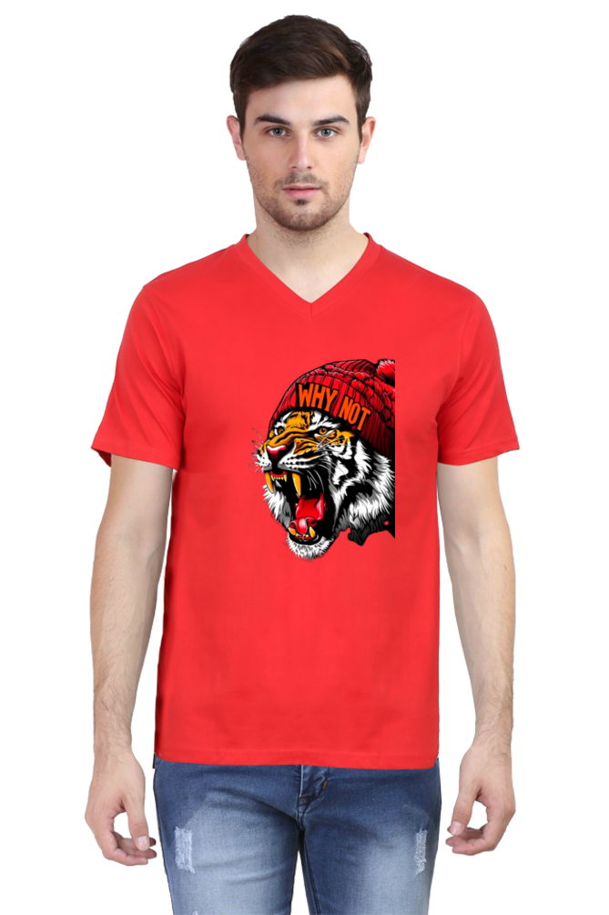 Men's V Neck Half Sleeve T-Shirt_Roaring Tiger