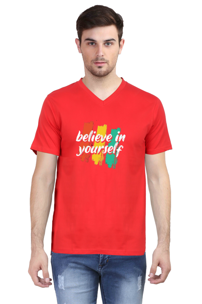 Men's V Neck Half Sleeve T-Shirt_Believe