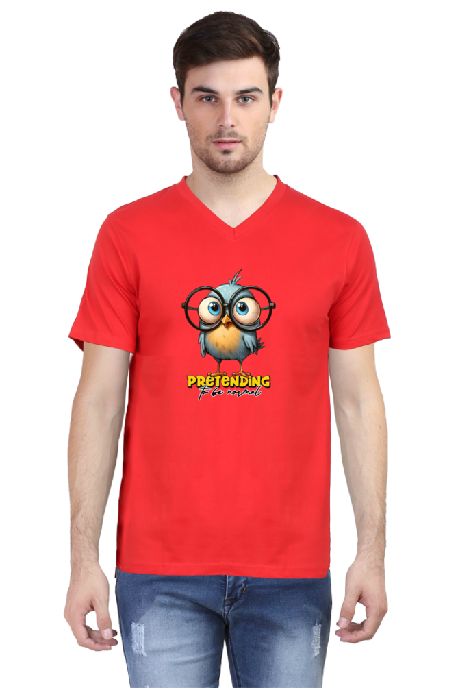 Men's V Neck Half Sleeve T-Shirt_Normal Bird