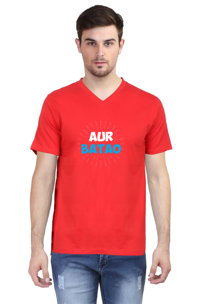 Men's V Neck Half Sleeve T-Shirt_Aur Batao