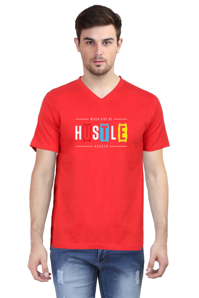 Men's V Neck Half Sleeve T-Shirt_Hustle