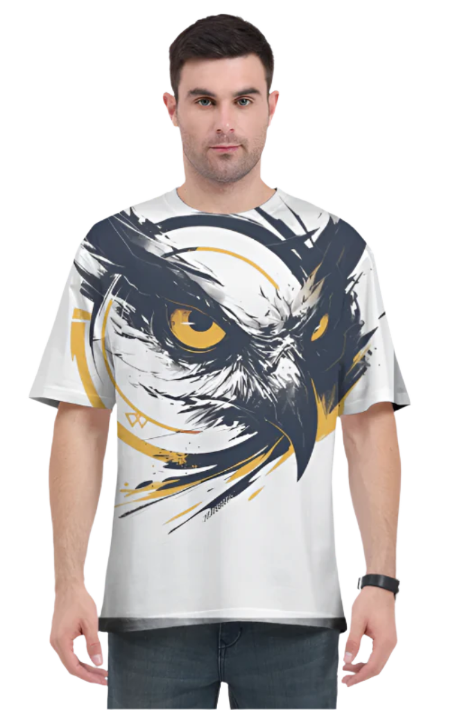 Men's Oversize Half Sleeve T-Shirt_Yellow Eyed Eagle