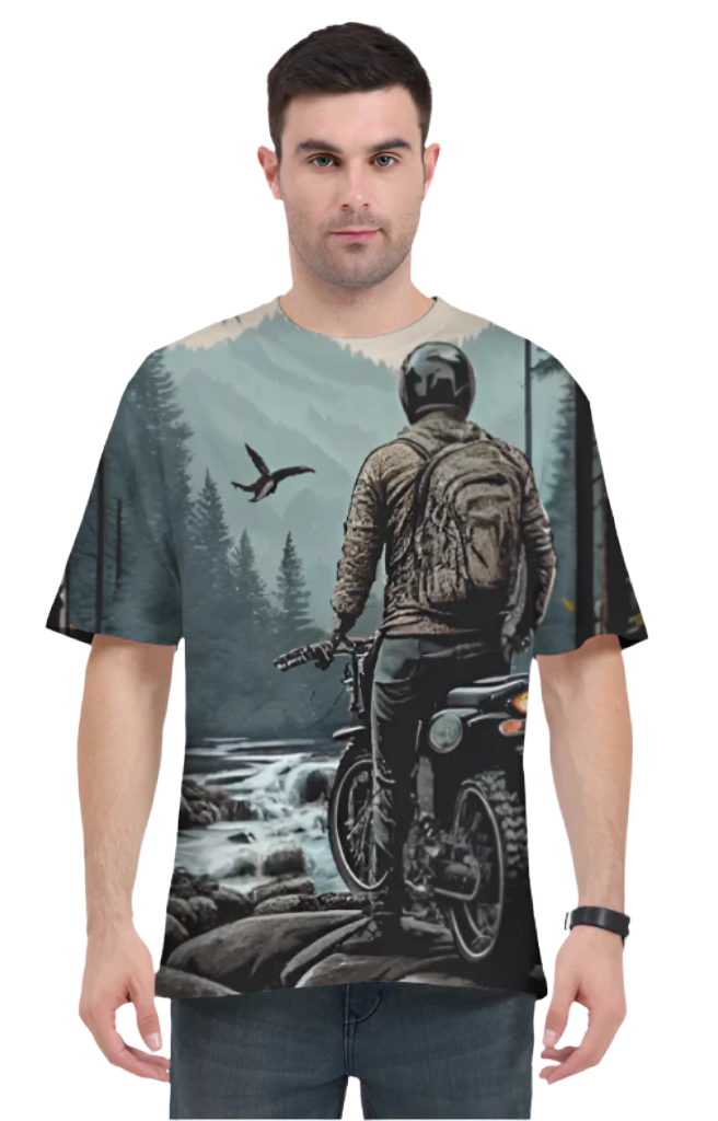 Men's Oversize Half Sleeve T-Shirt_Man On Bike