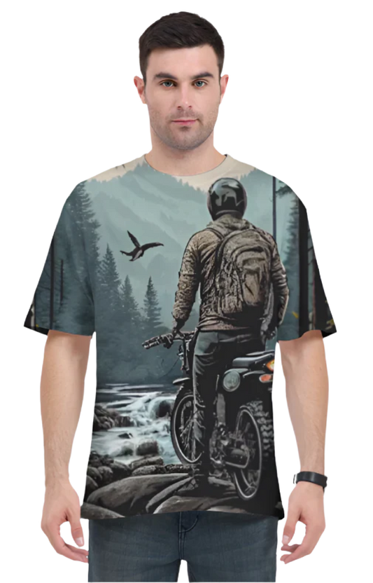 Men's Oversize Half Sleeve T-Shirt_Man On Bike