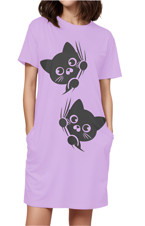 Women AOP T-Shirt Dress_Cute Kittens