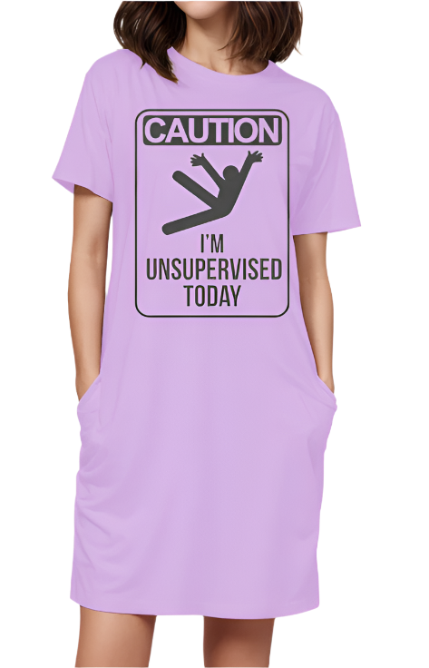 Women AOP T-Shirt Dress_Caution