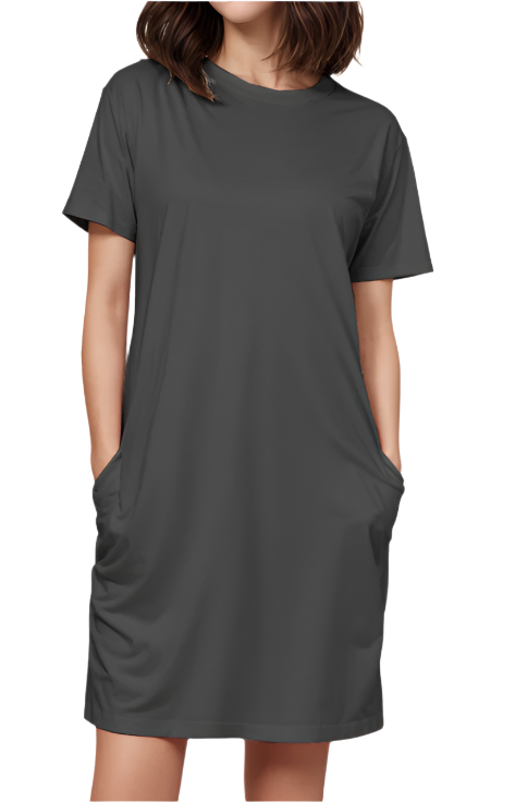 Women AOP T-Shirt Dress_Dull Black