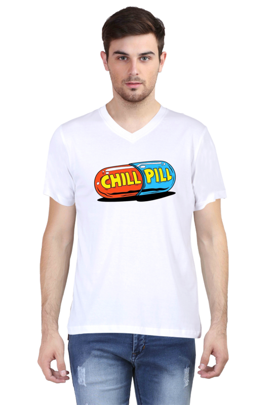 Men's V Neck Half Sleeve T-Shirt_Chill Pill