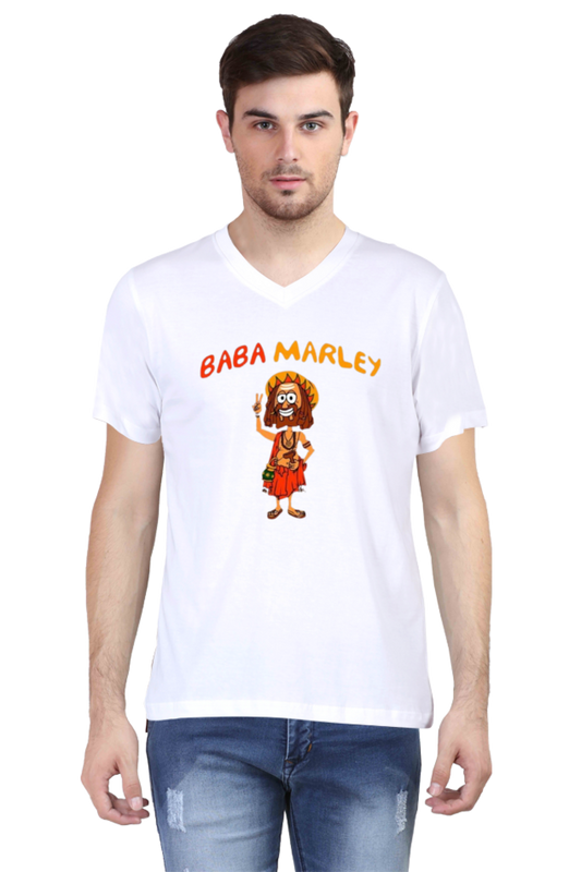 Men's V Neck Half Sleeve T-Shirt_Baba Marley