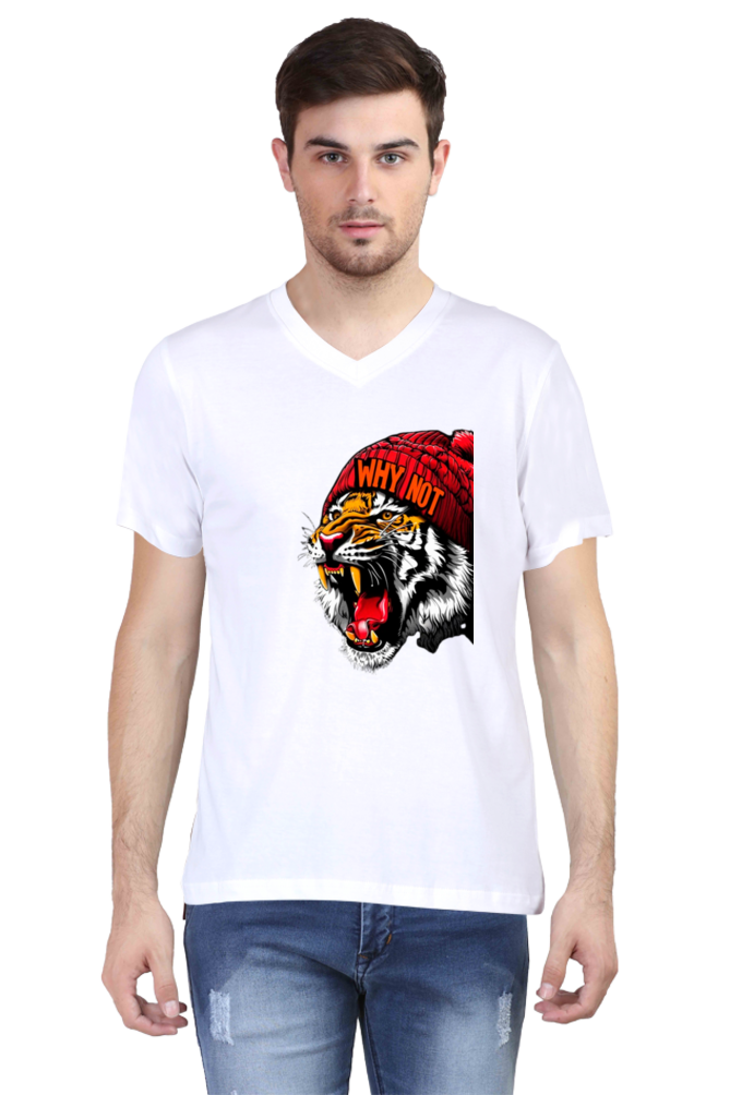 Men's V Neck Half Sleeve T-Shirt_Roaring Tiger