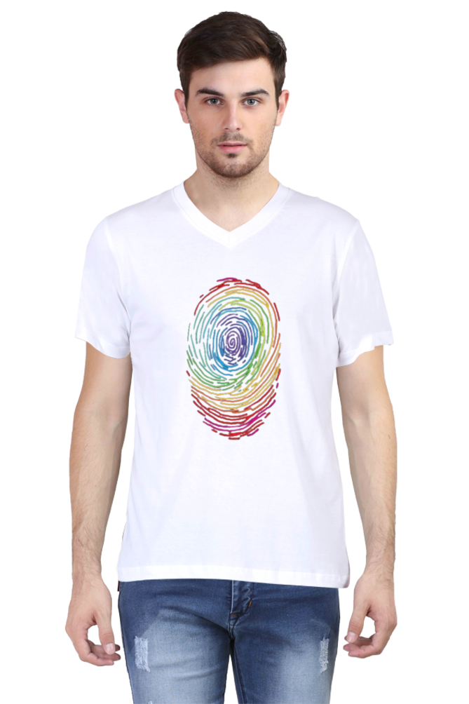 Men's V Neck Half Sleeve T-Shirt_Finger Print