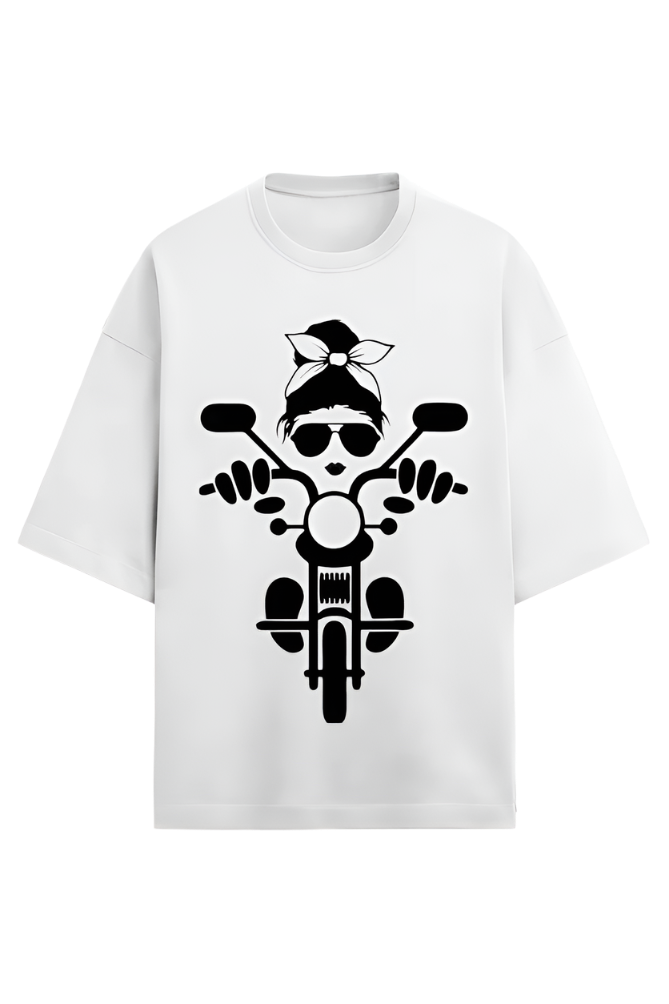 B&W - Unisex Oversize Terry T-Shirt_Lady Biker