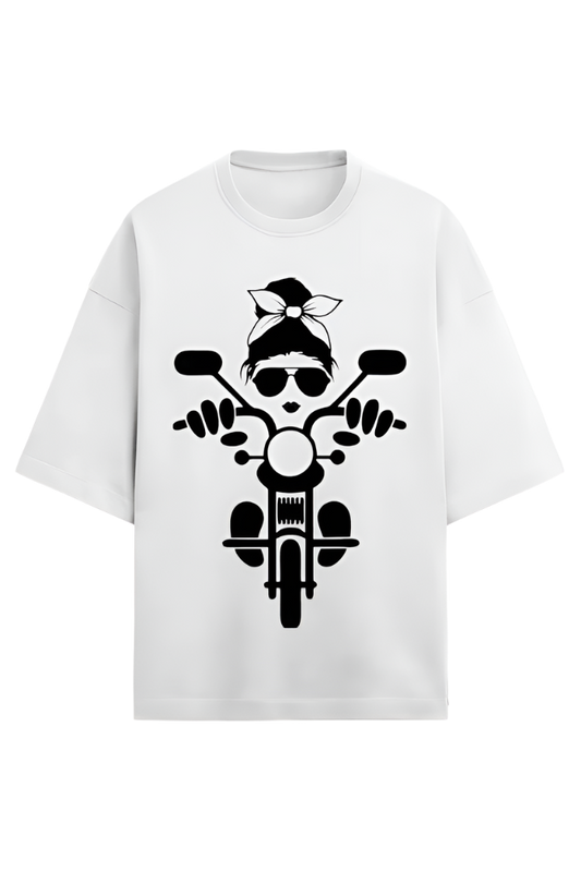 B&W - Unisex Oversize Terry T-Shirt_Lady Biker