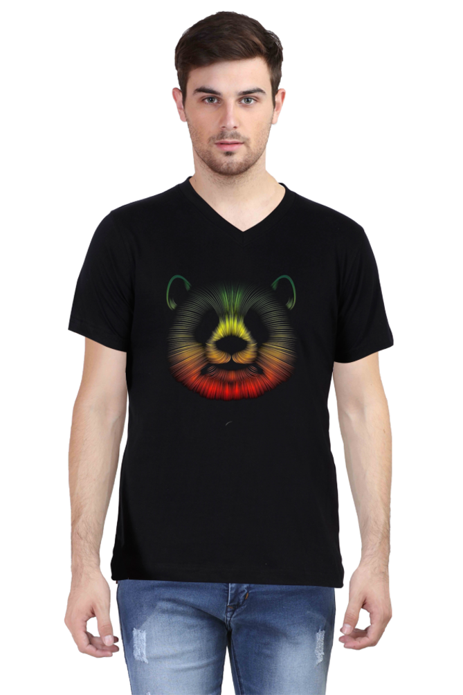 Men's V Neck Half Sleeve T-Shirt_Colored Panda