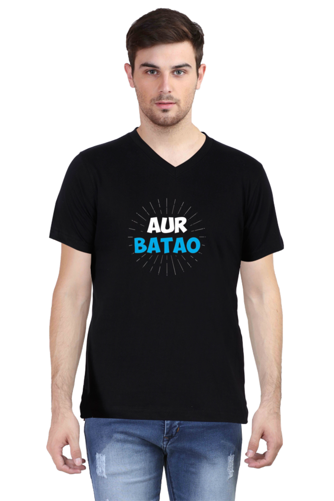 Men's V Neck Half Sleeve T-Shirt_Aur Batao