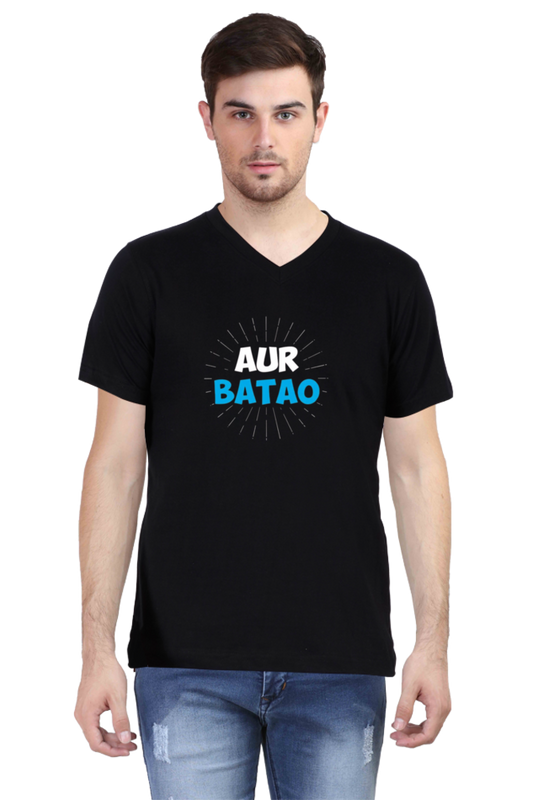 Men's V Neck Half Sleeve T-Shirt_Aur Batao