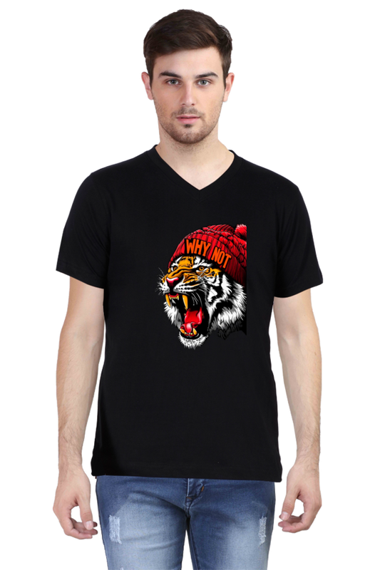 Men's V Neck Half Sleeve T-Shirt_Roaring Tiger