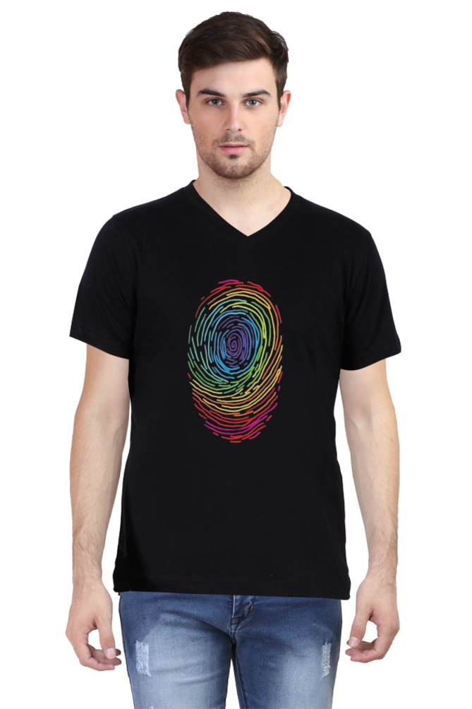 Men's V Neck Half Sleeve T-Shirt_Finger Print