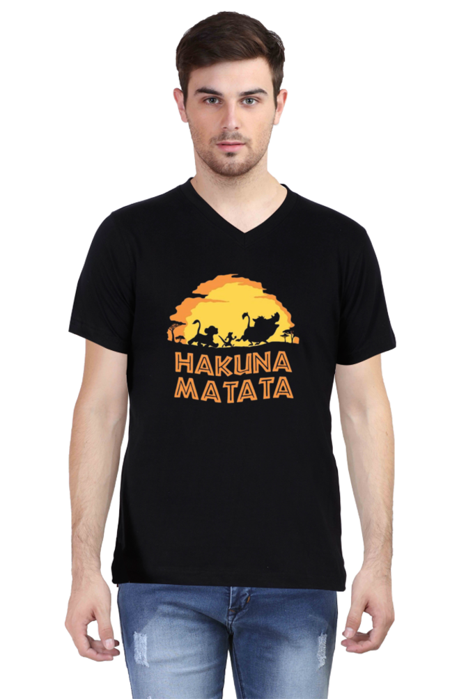 Men's V Neck Half Sleeve T-Shirt_Hakuna Matata