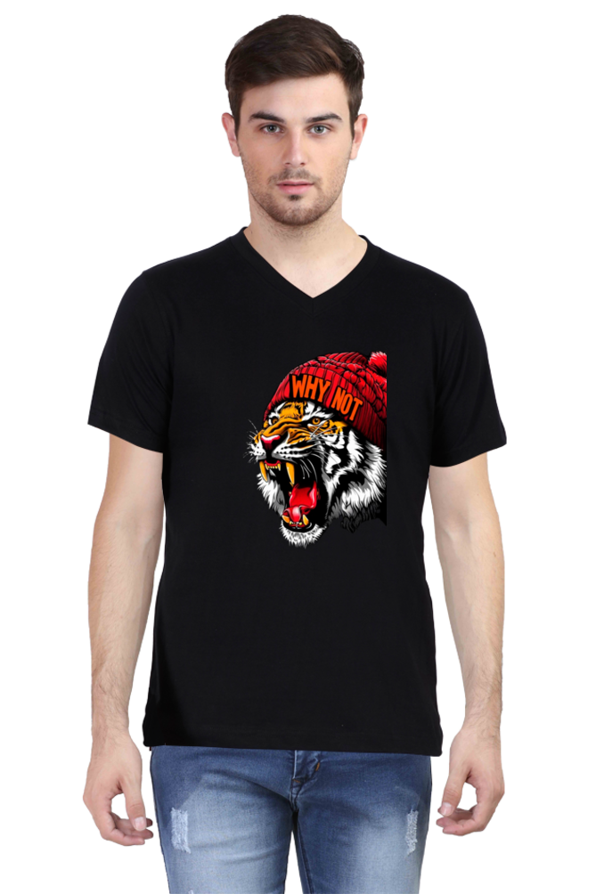 Men's V Neck Half Sleeve T-Shirt_Roaring Tiger