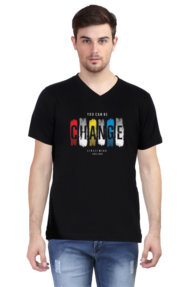 Men's V Neck Half Sleeve T-Shirt_Be The Change