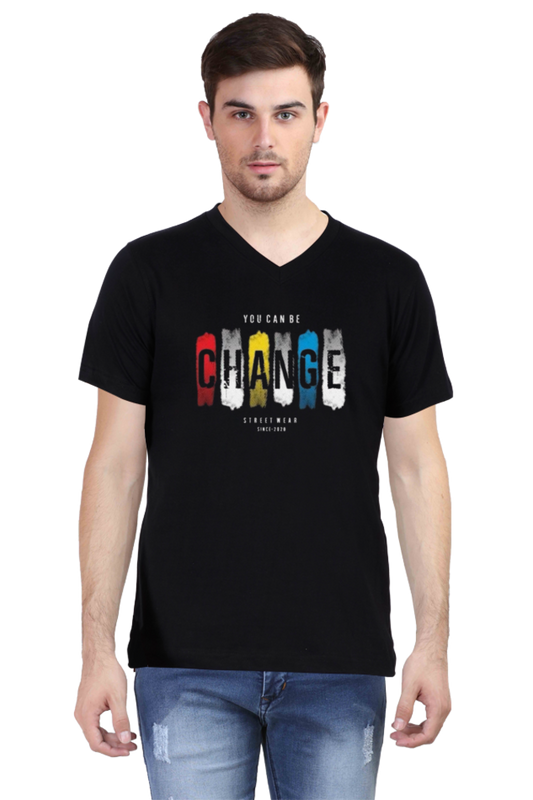 Men's V Neck Half Sleeve T-Shirt_Be The Change