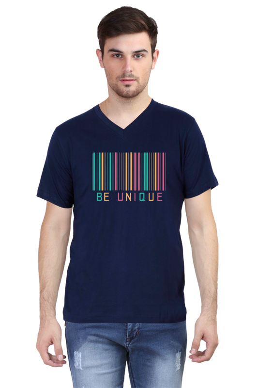 Men's V Neck Half Sleeve T-Shirt_Bar Code