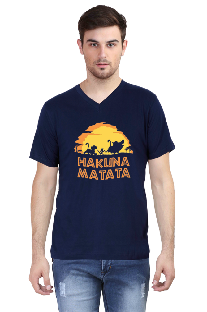 Men's V Neck Half Sleeve T-Shirt_Hakuna Matata