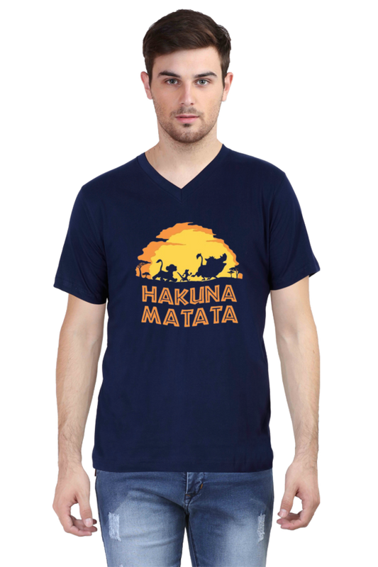 Men's V Neck Half Sleeve T-Shirt_Hakuna Matata