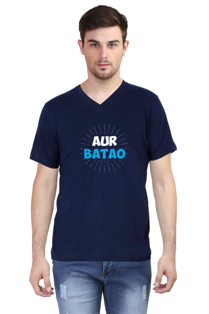 Men's V Neck Half Sleeve T-Shirt_Aur Batao