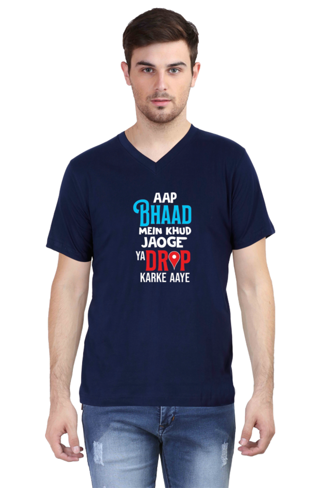 Men's V Neck Half Sleeve T-Shirt_Bhaad Humour