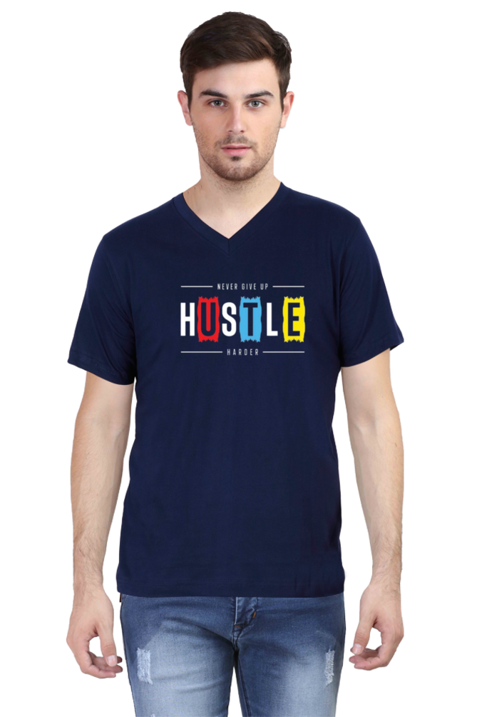 Men's V Neck Half Sleeve T-Shirt_Hustle