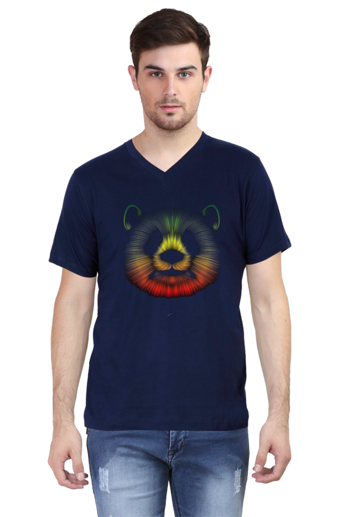 Men's V Neck Half Sleeve T-Shirt_Colored Panda