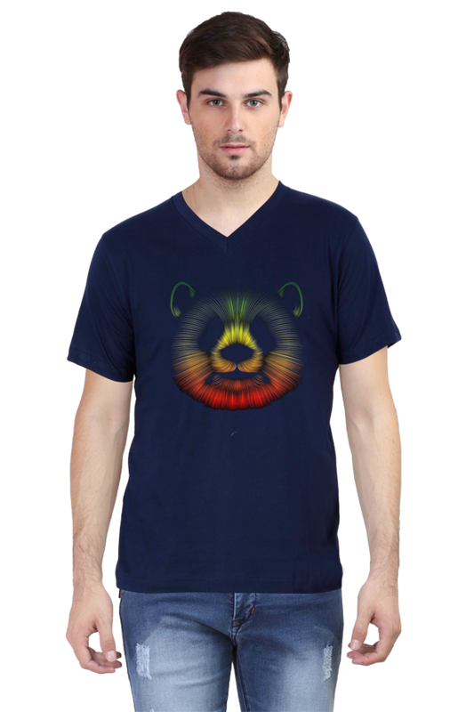 Men's V Neck Half Sleeve T-Shirt_Colored Panda