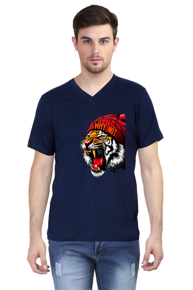 Men's V Neck Half Sleeve T-Shirt_Roaring Tiger