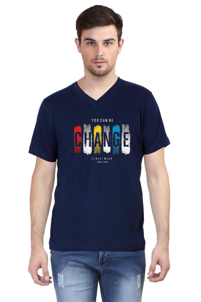 Men's V Neck Half Sleeve T-Shirt_Be The Change