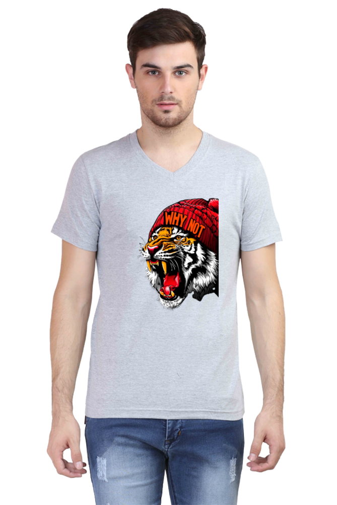 Men's V Neck Half Sleeve T-Shirt_Roaring Tiger