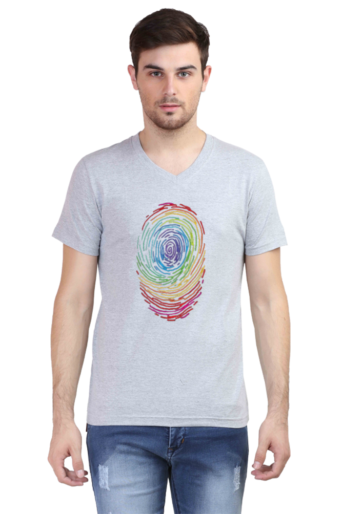 Men's V Neck Half Sleeve T-Shirt_Finger Print