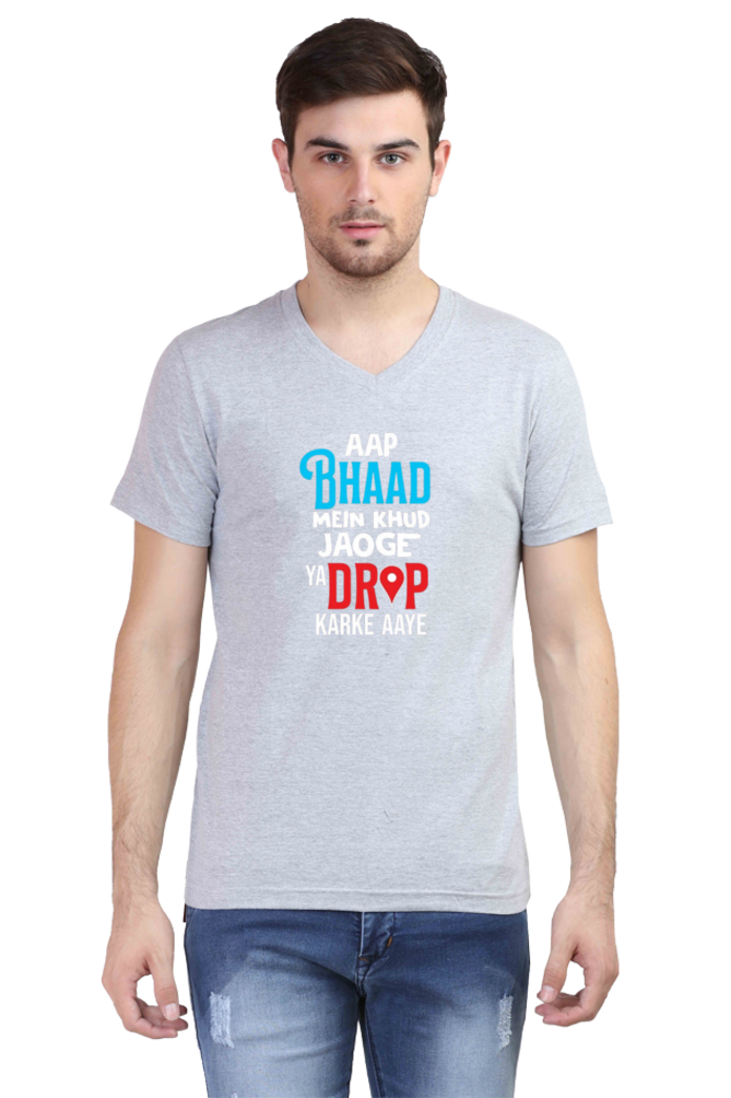 Men's V Neck Half Sleeve T-Shirt_Bhaad Humour