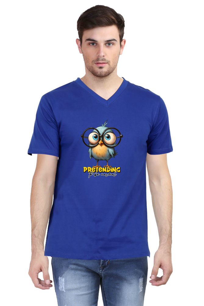 Men's V Neck Half Sleeve T-Shirt_Normal Bird