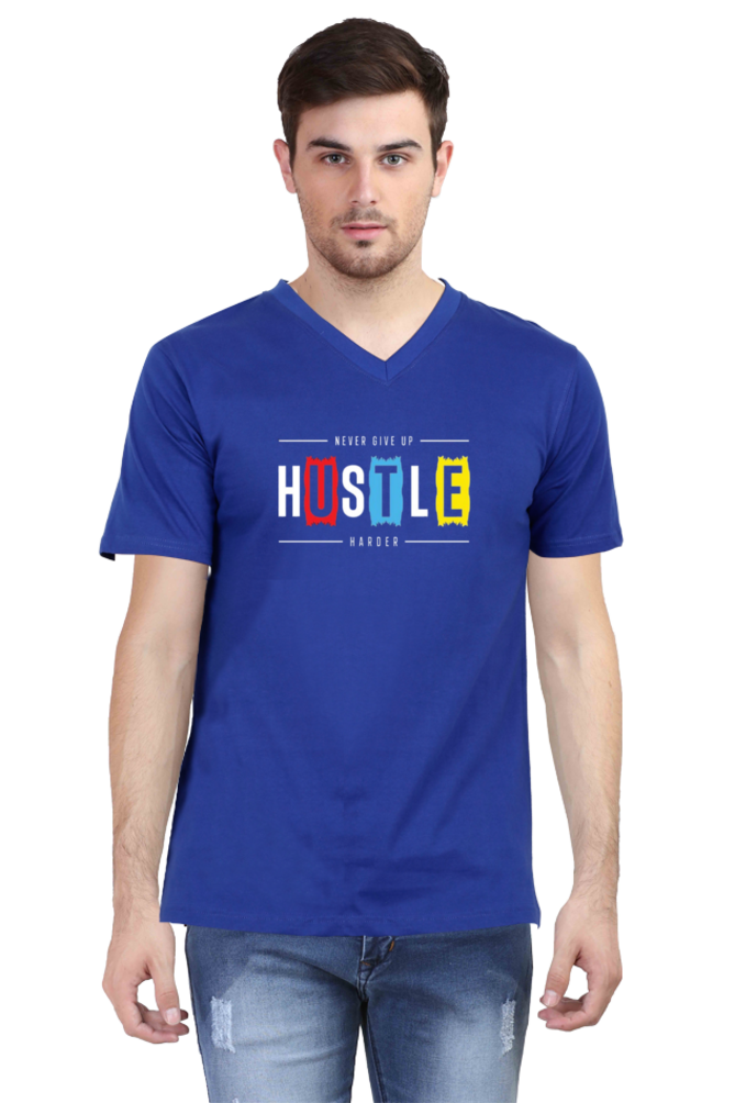 Men's V Neck Half Sleeve T-Shirt_Hustle