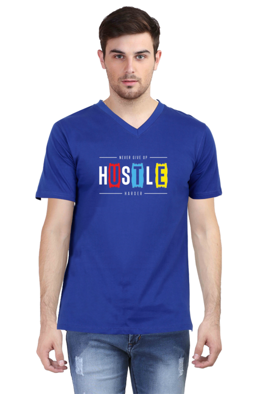 Men's V Neck Half Sleeve T-Shirt_Hustle