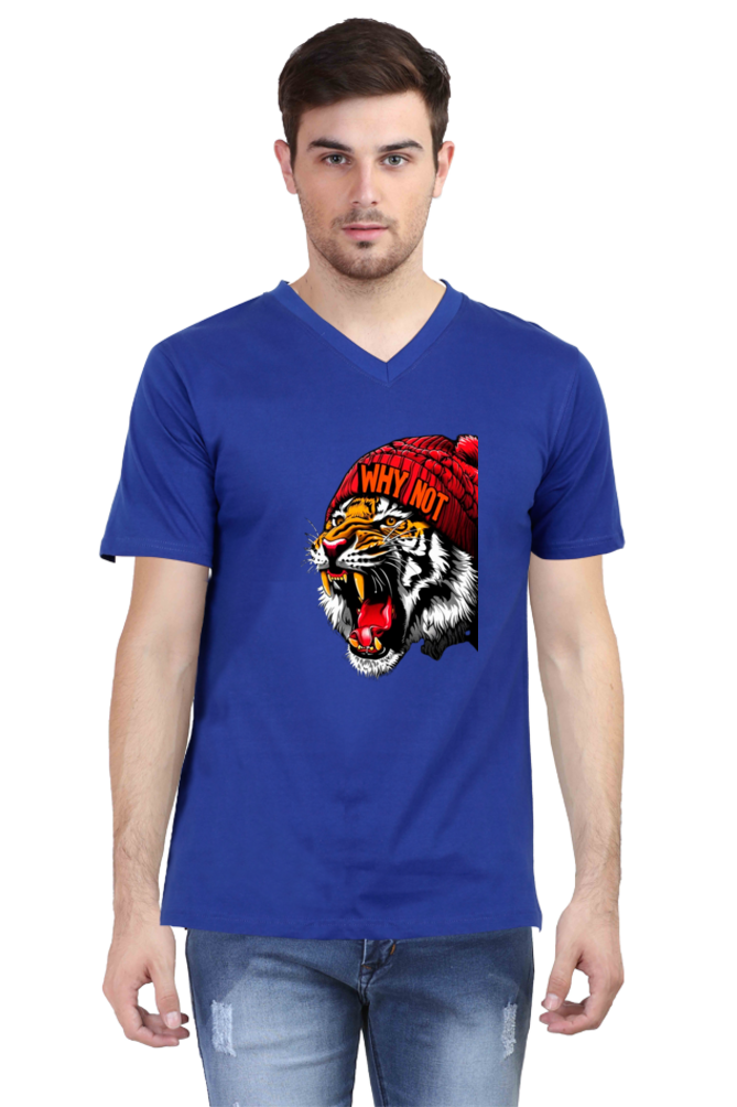 Men's V Neck Half Sleeve T-Shirt_Roaring Tiger